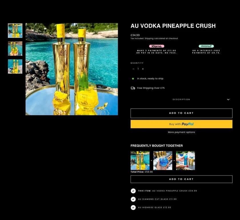 Au Vodka uses Rebuy for dynamic bundle offers