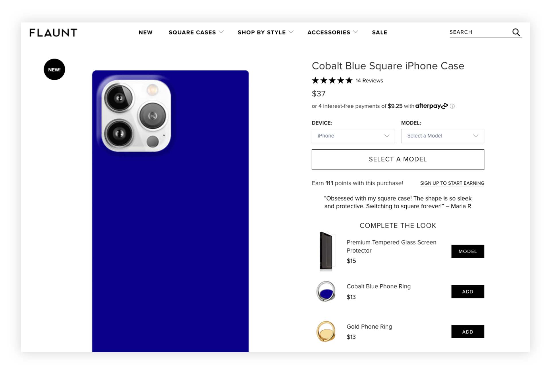 Flaunt uses Rebuy for upselling and cross-selling on the product detail page
