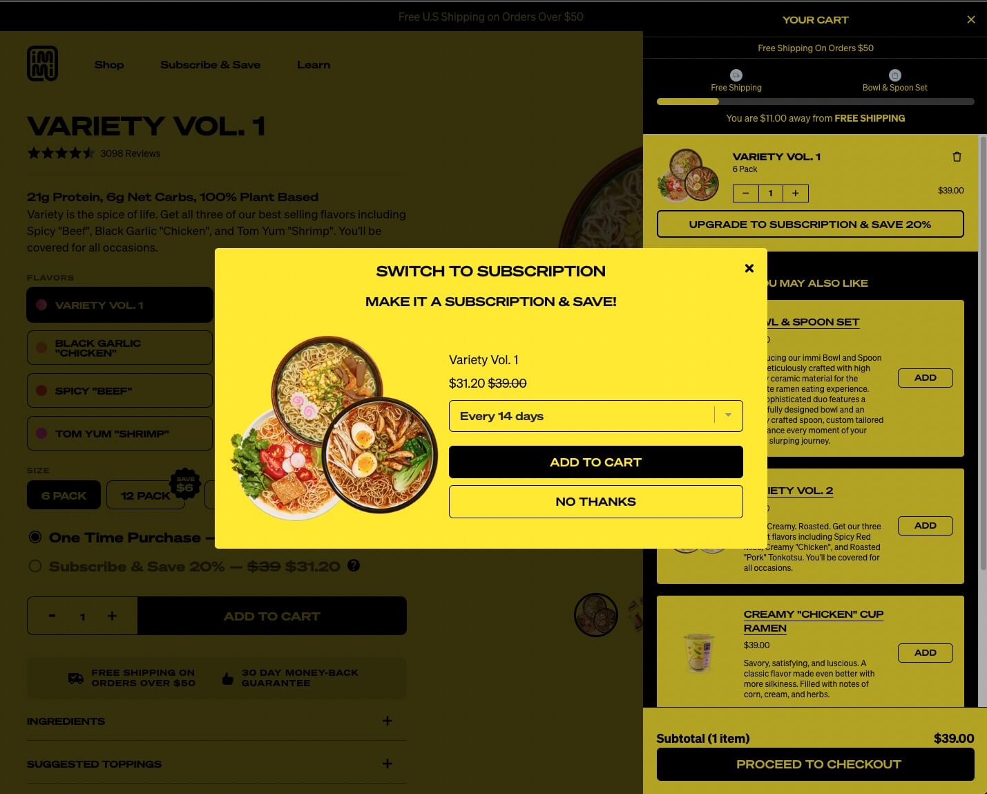 immi uses Rebuy for upselling and cross-selling with pop-ups