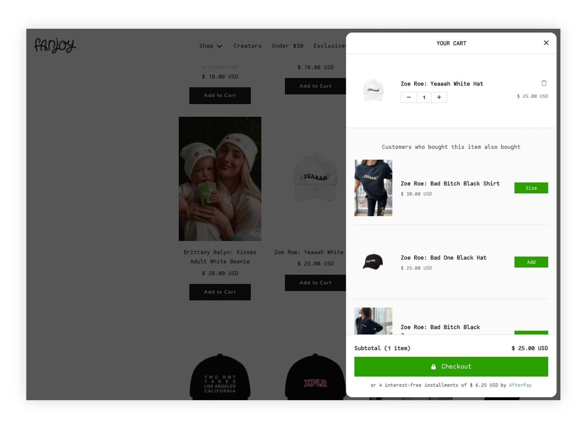 Fanjoy uses Rebuy for AI-powered upselling and cross-selling in the shopping cart