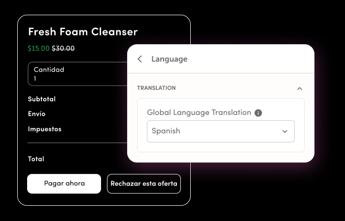 Post purchase translation UI screen